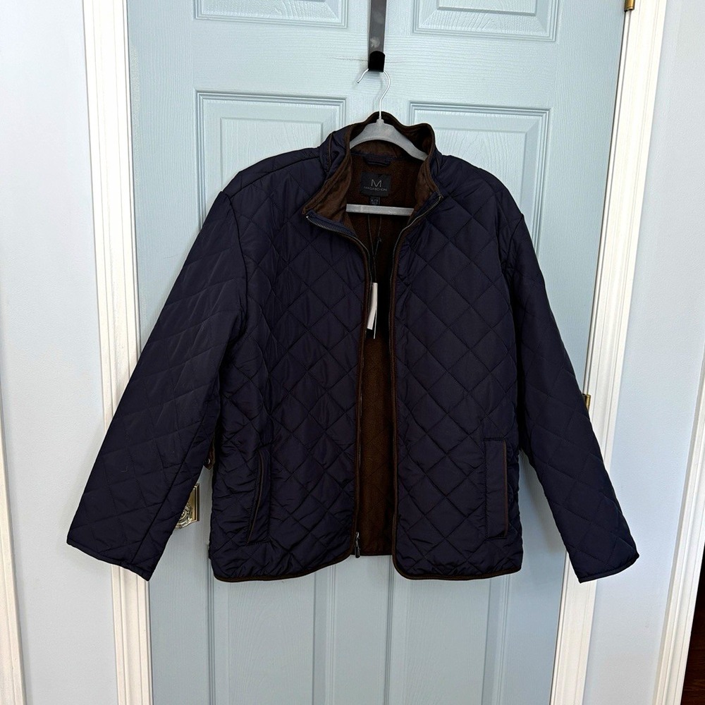 Magaschoni Men's Quilted Full Zip Jacket Navy XL Stand-Up Collar Chore NWT